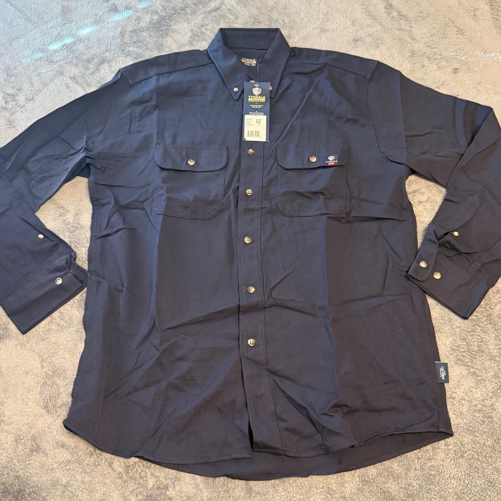 Tyndale‎ Long Sleeve Lightweight Button Down Work Shirt F166T NWT Navy Sz L